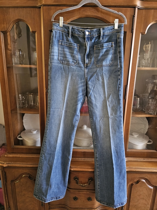 Ann Taylor Denim - Ann Taylor Blue Flare Jeans with Front Patch Pockets